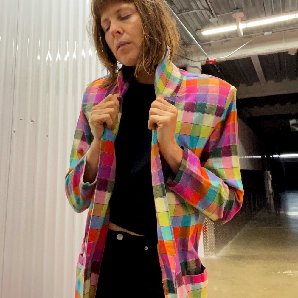 Vintage Cotton Blazer "Tuxedo Shawl" Colorful Patchwork